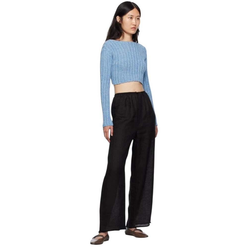 Baserange Macau Sweater Blue Melange Ribbed Boat Neck Crop Long Sleeve Knit Top - Picture 9 of 10